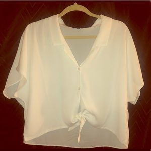 White Cropped Button Down Blouse